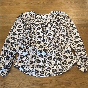 CAbi Black and White Peplum Blouse Long Sleeve